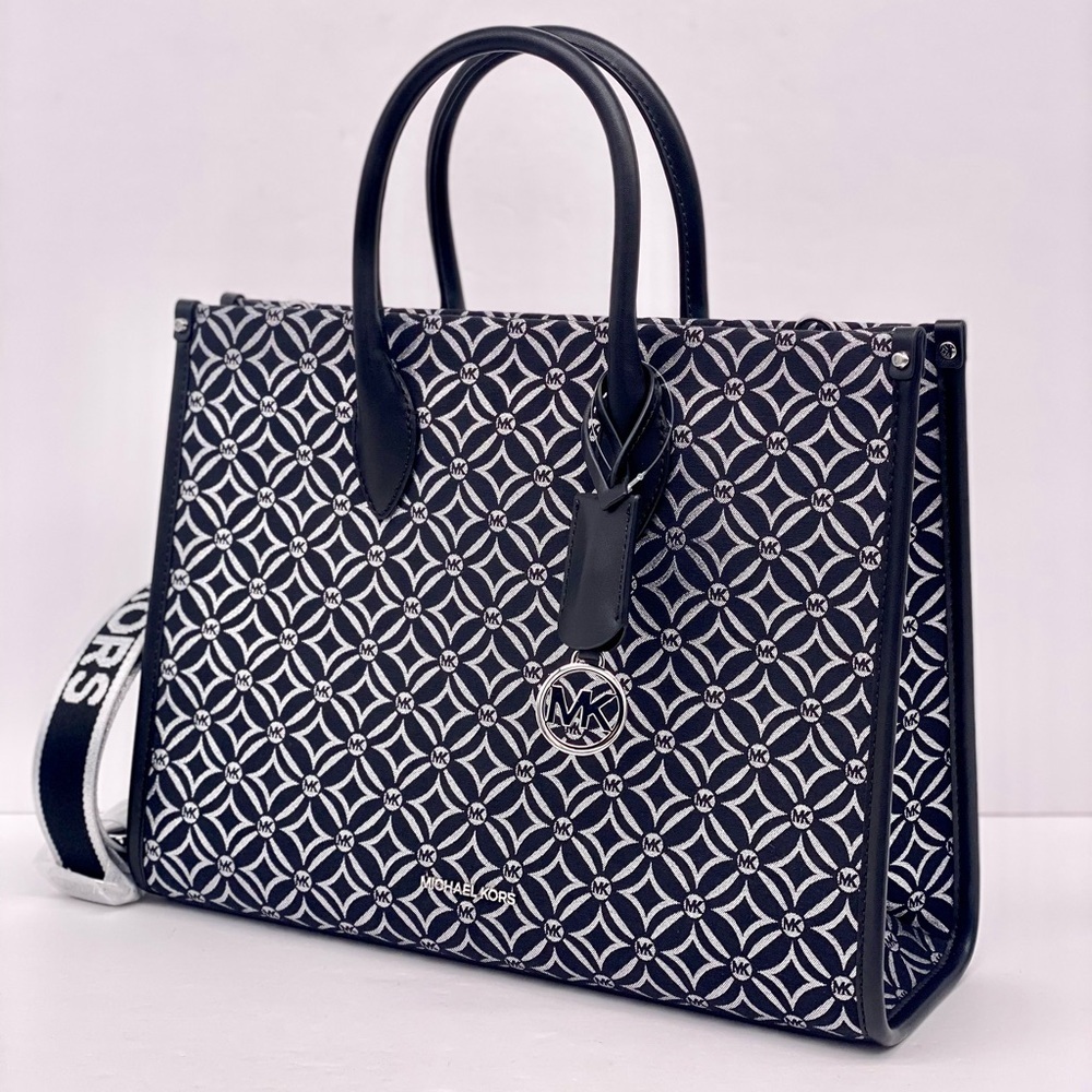 Michael Kors Mirella Medium Metallic Logo Jacquard Tote Bag - Picture 2 of 10